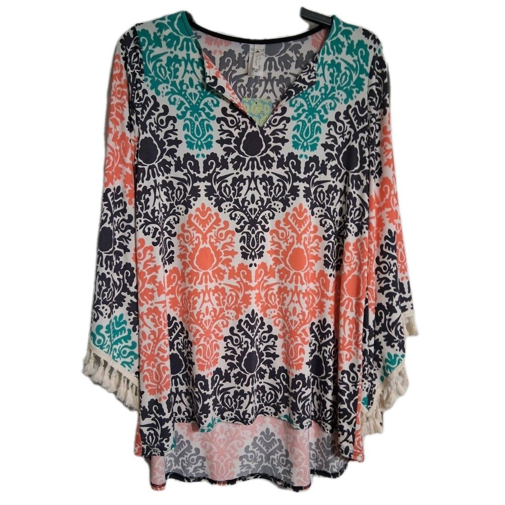 NWT Women's The Hanger Hi Low Tasseled Sleeve Tunic Top Size M